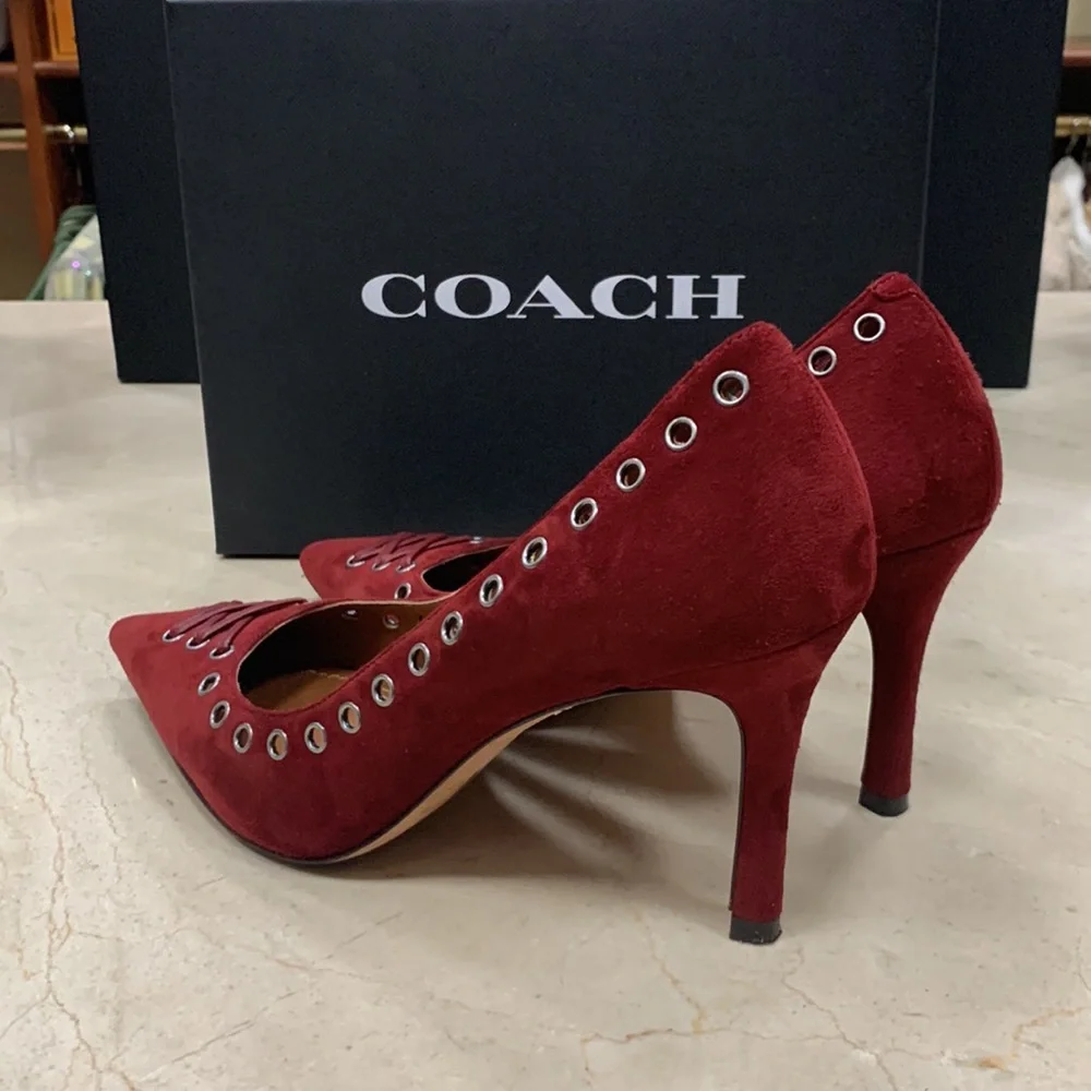 COACH VARICK LACE-UP PUMP IN MERLOT WITH 85MM HEEL SIZE US 8 - Picture 1 of 11